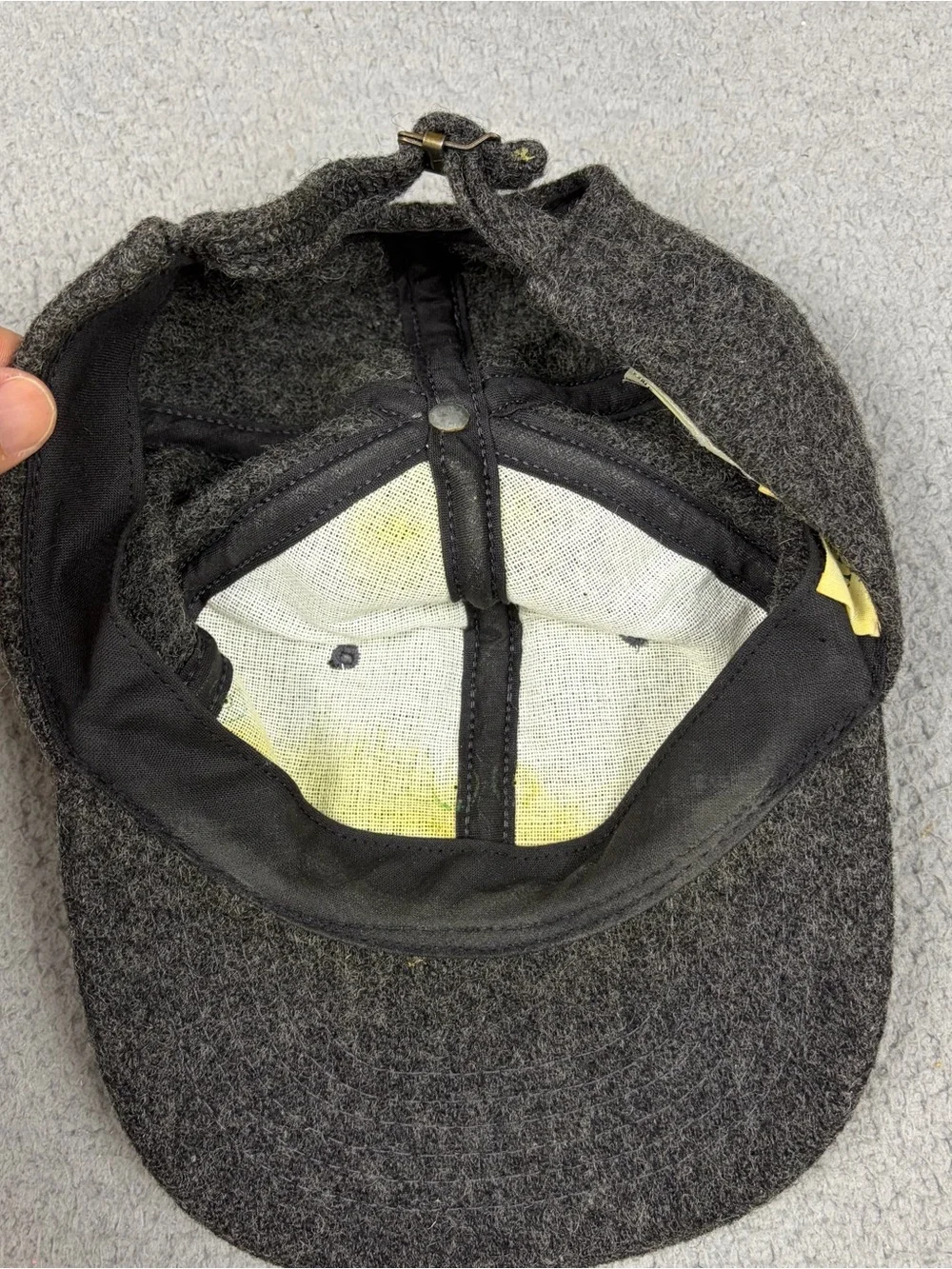 Vintage J. Crew Wool Hat Cap Charcoal Gray Adjustable Baseball Made in USA